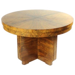 Large Art Deco Round Card Table in Walnut Veneer, circa 1930