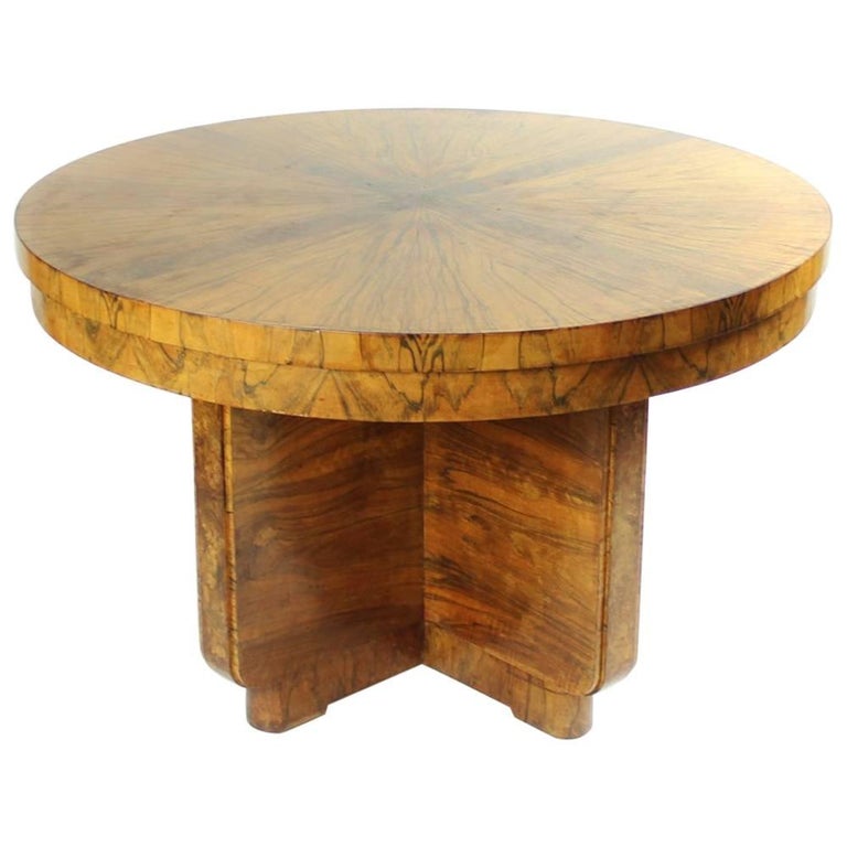 Large Art Deco Round Card Table in Walnut Veneer, circa 1930 at 1stdibs