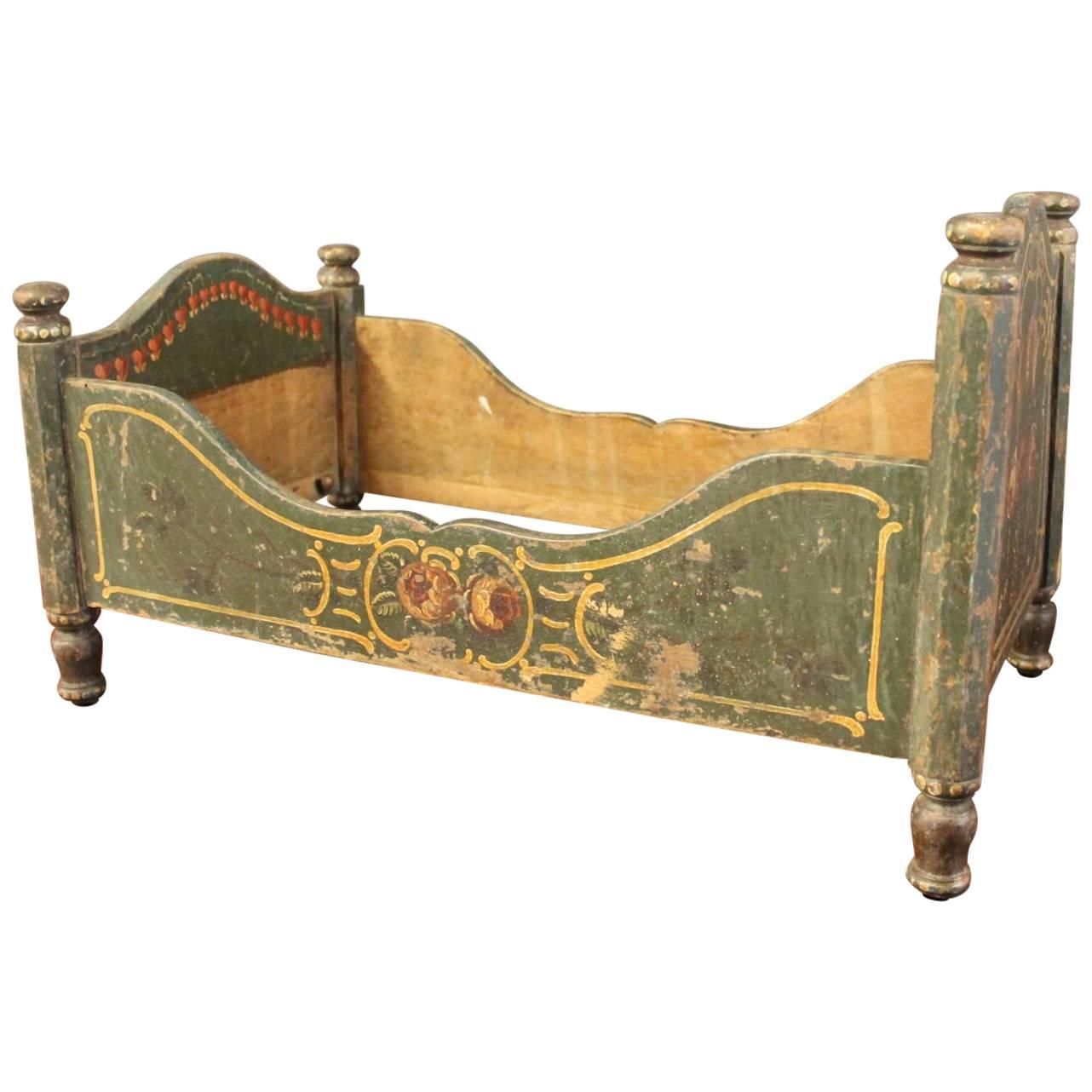 Antique Hand-Painted Miniature Bed, Germany, 1860s For Sale