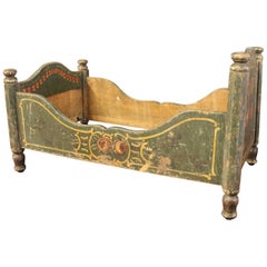 Antique Hand-Painted Miniature Bed, Germany, 1860s