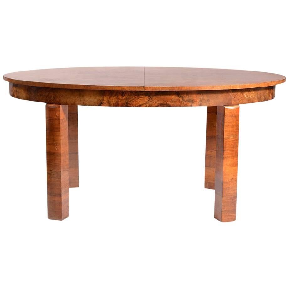 Large Art Deco Fold Out Dining Table in Walnut Veneer, Czechoslovakia, 1930s For Sale