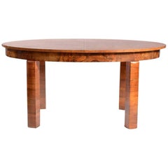 Large Art Deco Fold Out Dining Table in Walnut Veneer, Czechoslovakia, 1930s