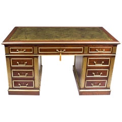 19th Century Empire Revival Mahogany and Brass Set Pedestal Desk
