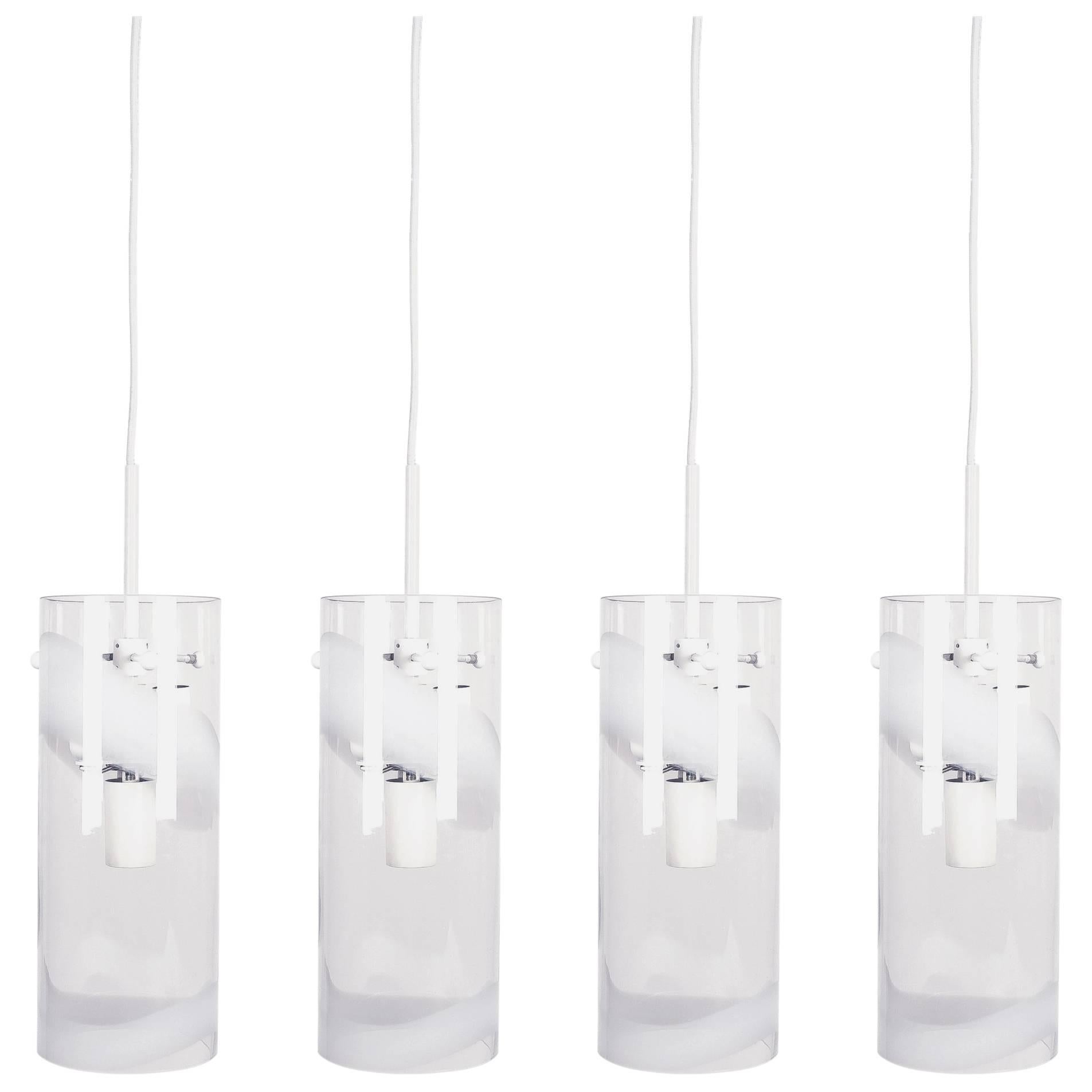 Lampade a sospensione multiple di grandi dimensioni in vetro trasparente bianco J.T. Kalmar, 1960, restaurata