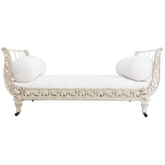 19th Century Antique Painted White Metal French Iron Daybed