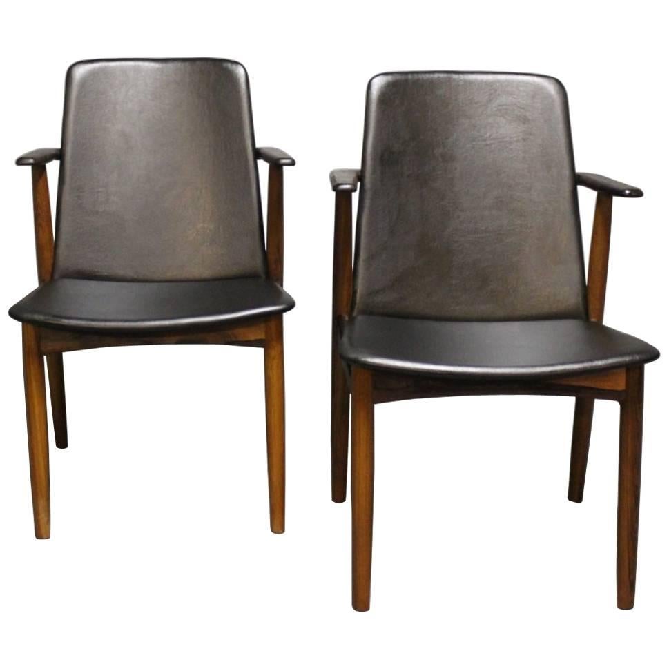 Pair Of Armchairs Made In Rosewood & Black Leather By Hans Olsen From 1960s