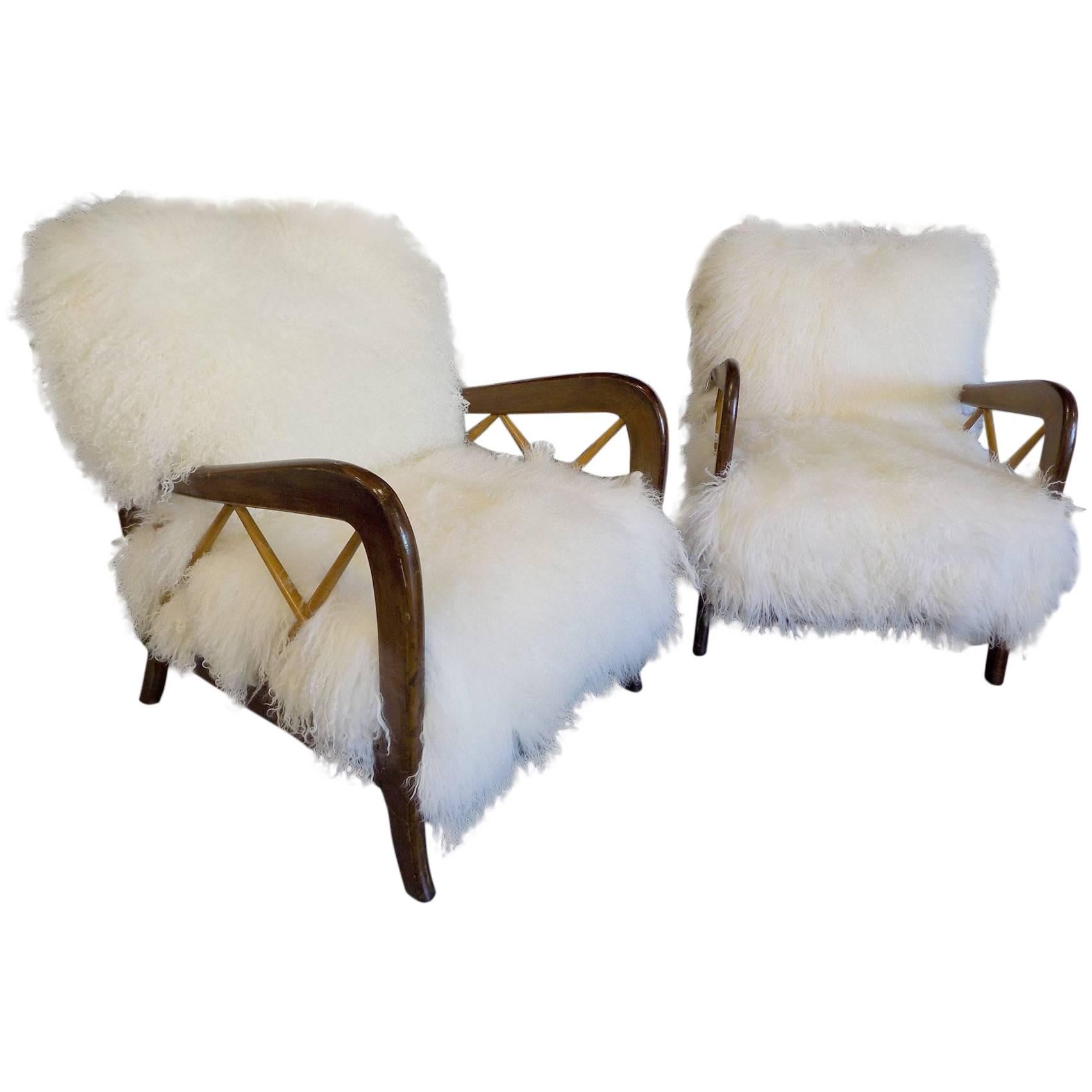Beautiful Pair of Reupholstered Armchairs Attributed to P. Buffa, circa 1960