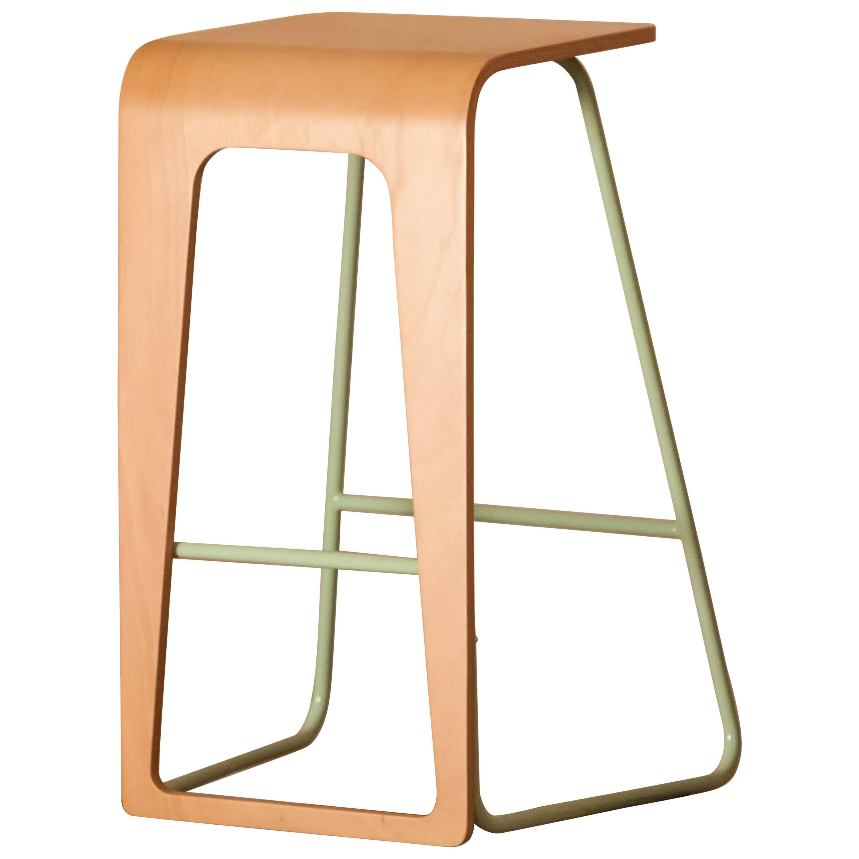 Contemporary bar stool by Le Point D with metal color frame and plywood seat For Sale