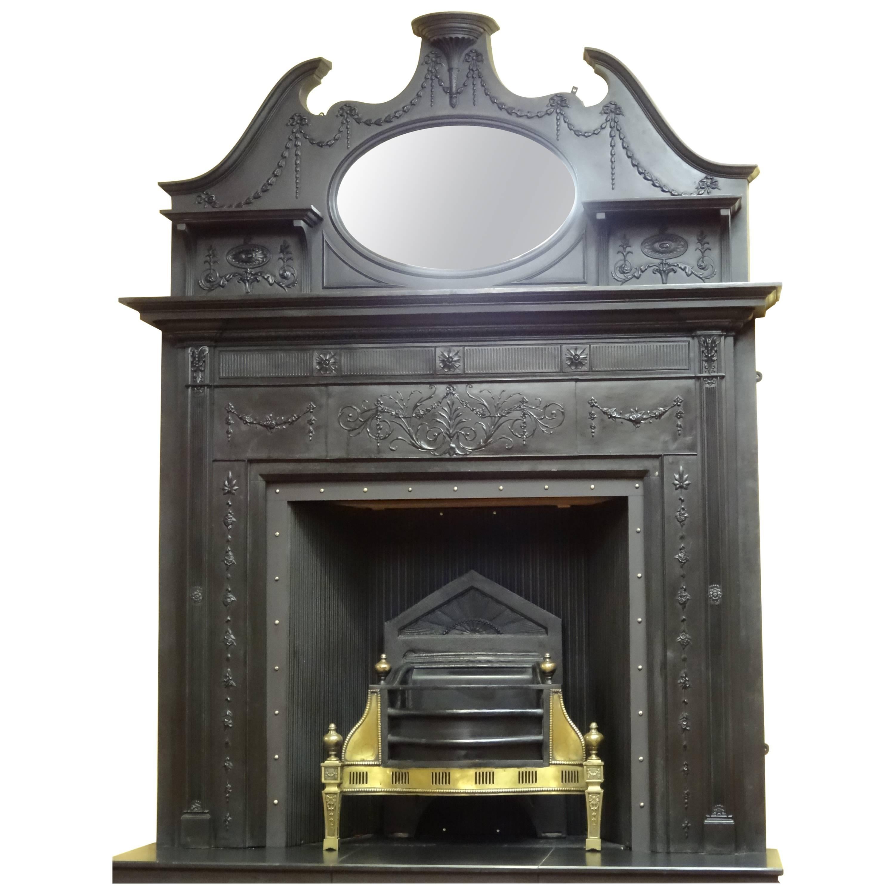 19th Century Victorian Cast Iron Fire Surround with Matching Overmantel Mirror For Sale