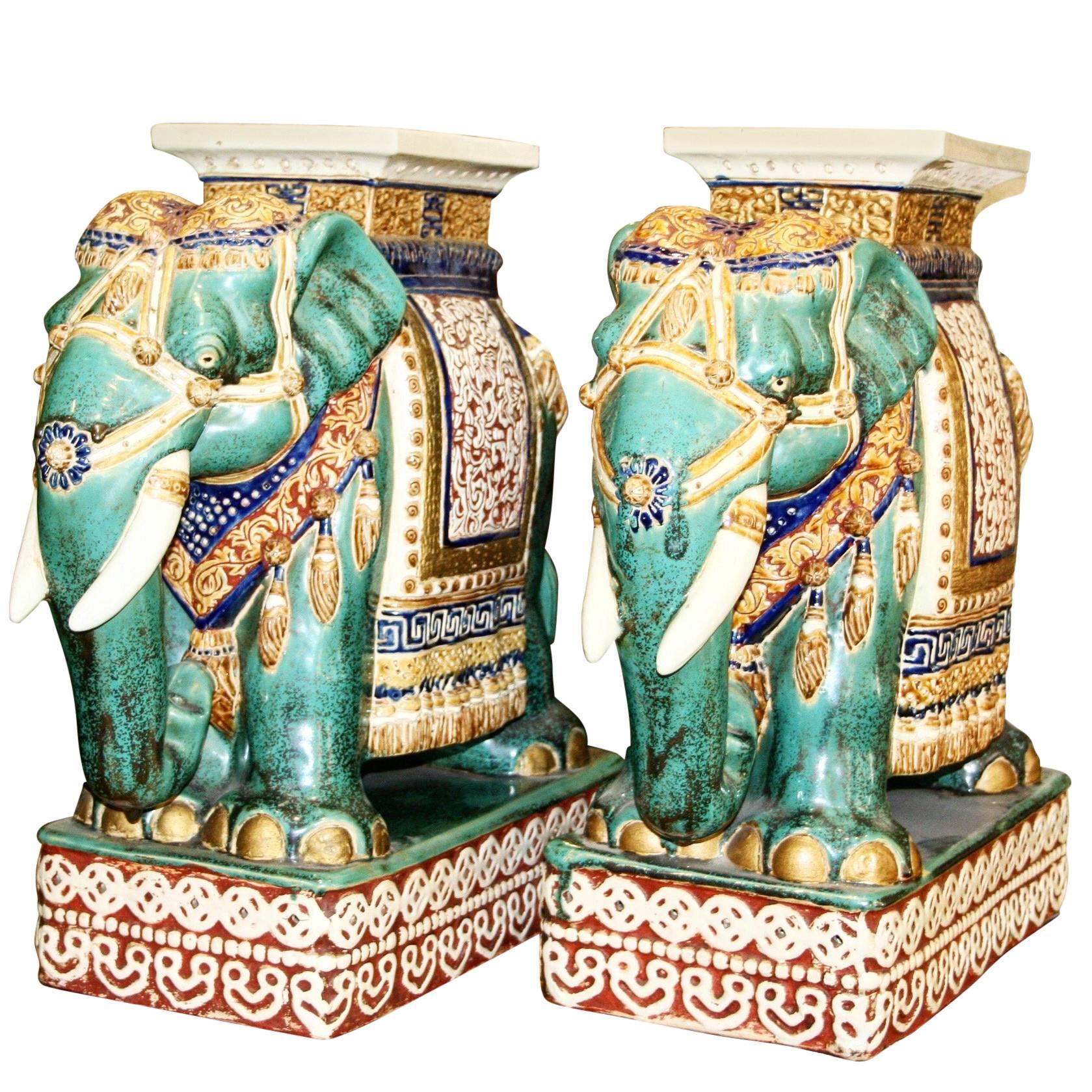 Pair of Ceramic Elephant Stools