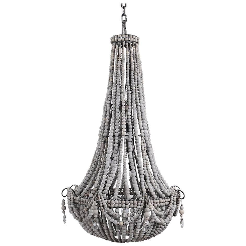 Langer, großer, grauer, handgefertigter klaylife-Kronleuchter aus Ton mit Perlen, 21. Jahrhundert im Angebot