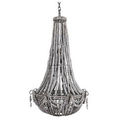 Langer, großer, grauer, handgefertigter klaylife-Kronleuchter aus Ton mit Perlen, 21. Jahrhundert