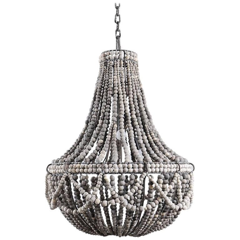 Klaylife, Frill, Grey, Large, Handmade Clay Beaded Chandelier For Sale