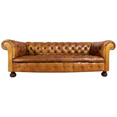 Vintage Tan Leather Buttoned Chesterfield Sofa