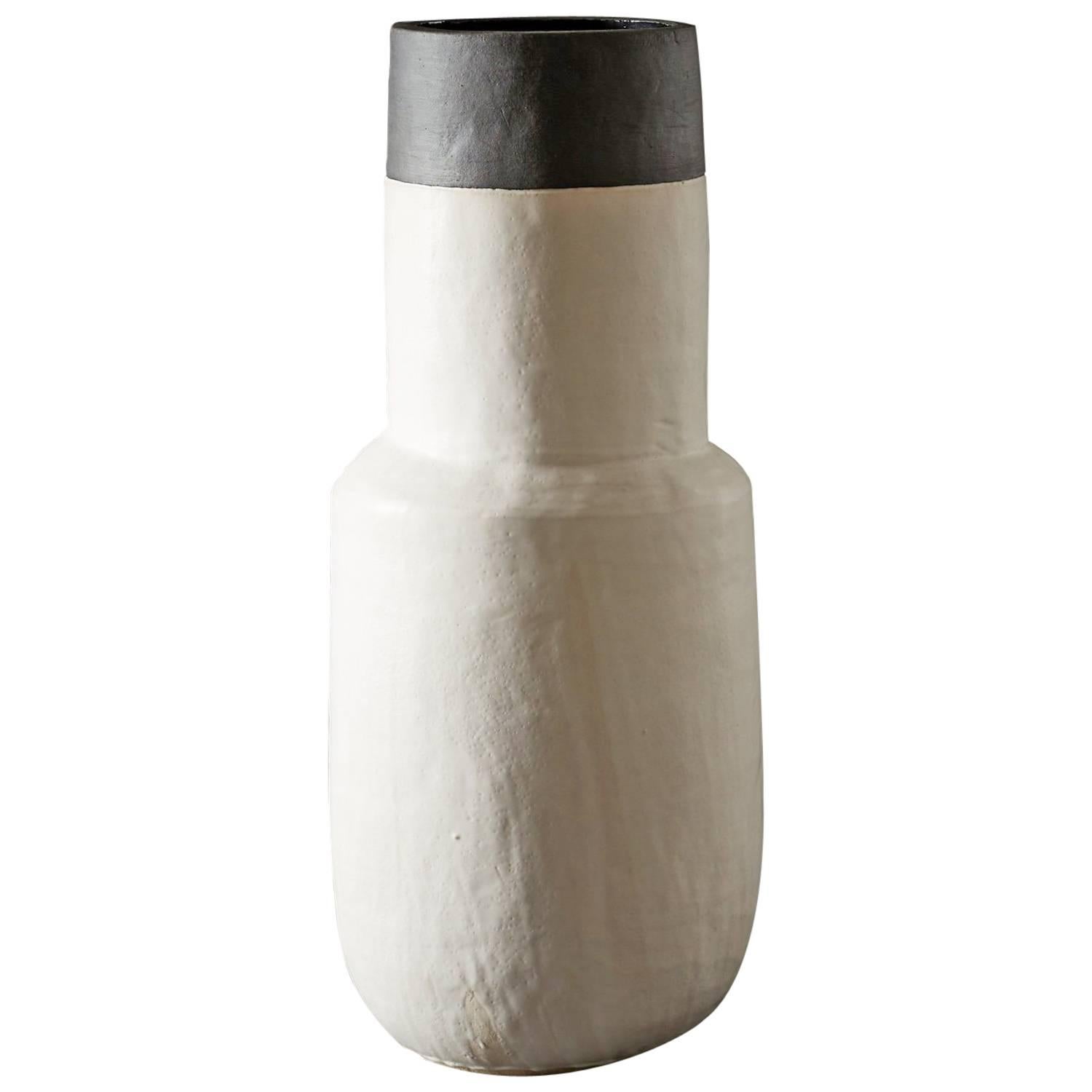 Large Handmade White and Black Ceramic Stoneware Vase by Daniel Reynolds