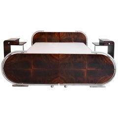 Art Déco-Streamline Double Bed, Tubular Steel, Painted Wood, Germany, circa 1930