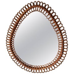 20th Century Italian and Oval Mirror Made of Wicker, 1960s