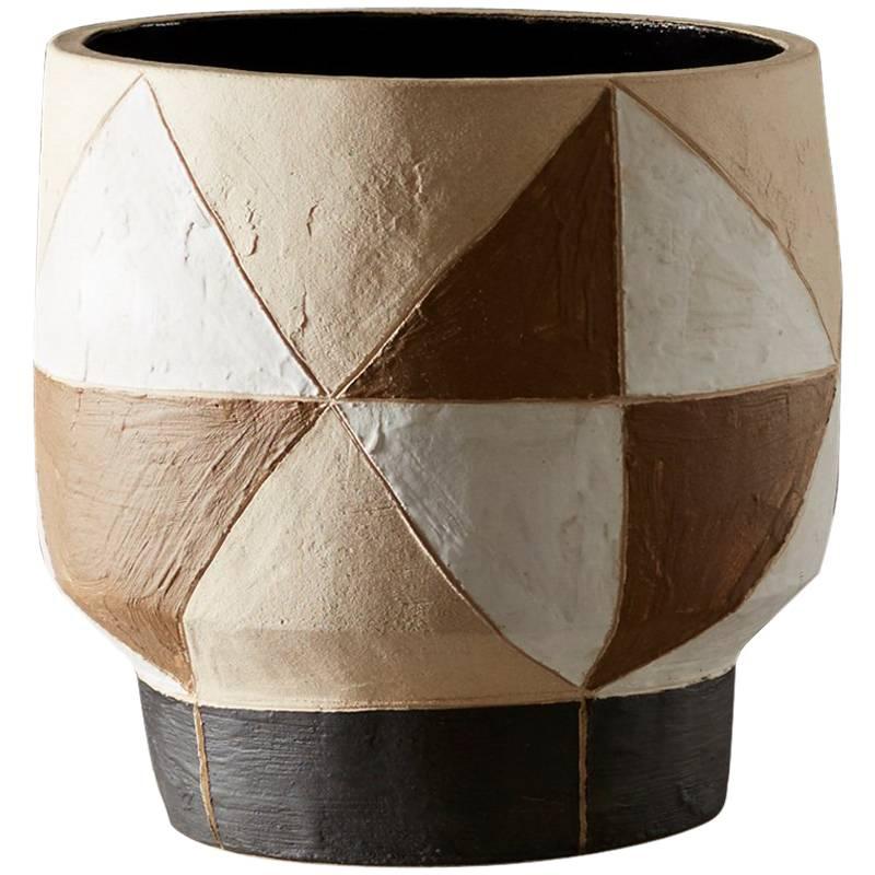 Large Handmade White Yellow Brown Ceramic Stoneware Pot Vase by Daniel Reynolds For Sale
