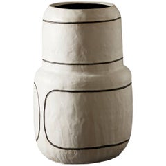 Large Handmade White Black Ceramic Geometric Stoneware Vase by Daniel Reynolds