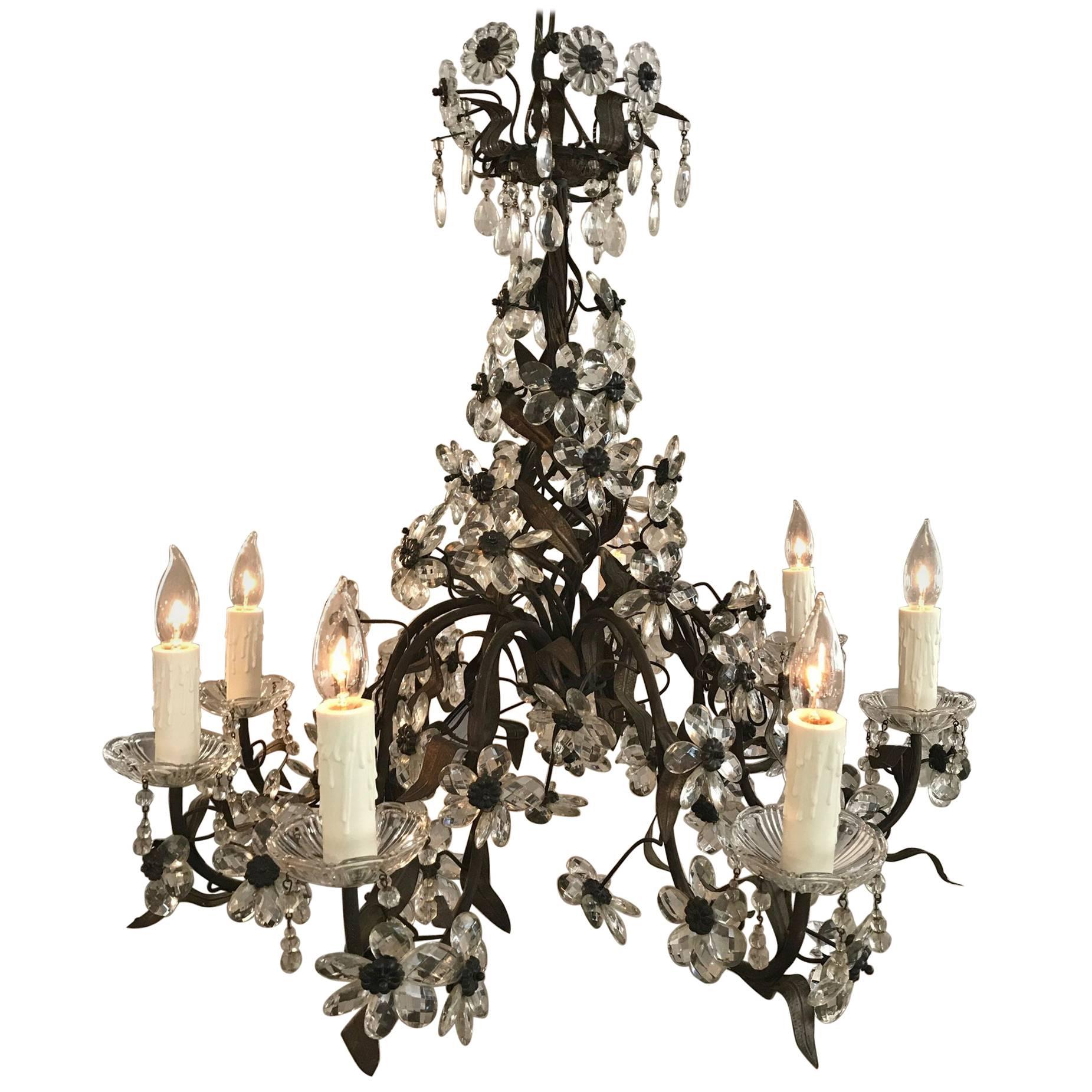 Spectacular Crystal French Floral Motif Chandelier