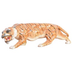 Vintage Porcelain Sculpture of a Walking Tiger