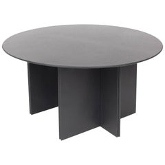 Post-Modern Round Dining Table in Black Leather  1970s by Durlet