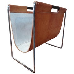 Chrome and Leather Magazine Rack Made by Brabantia Holland