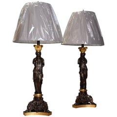 Antique Large Pair of 19th Century Superb Quality Bronze and Gilt Bronze Table Lamps