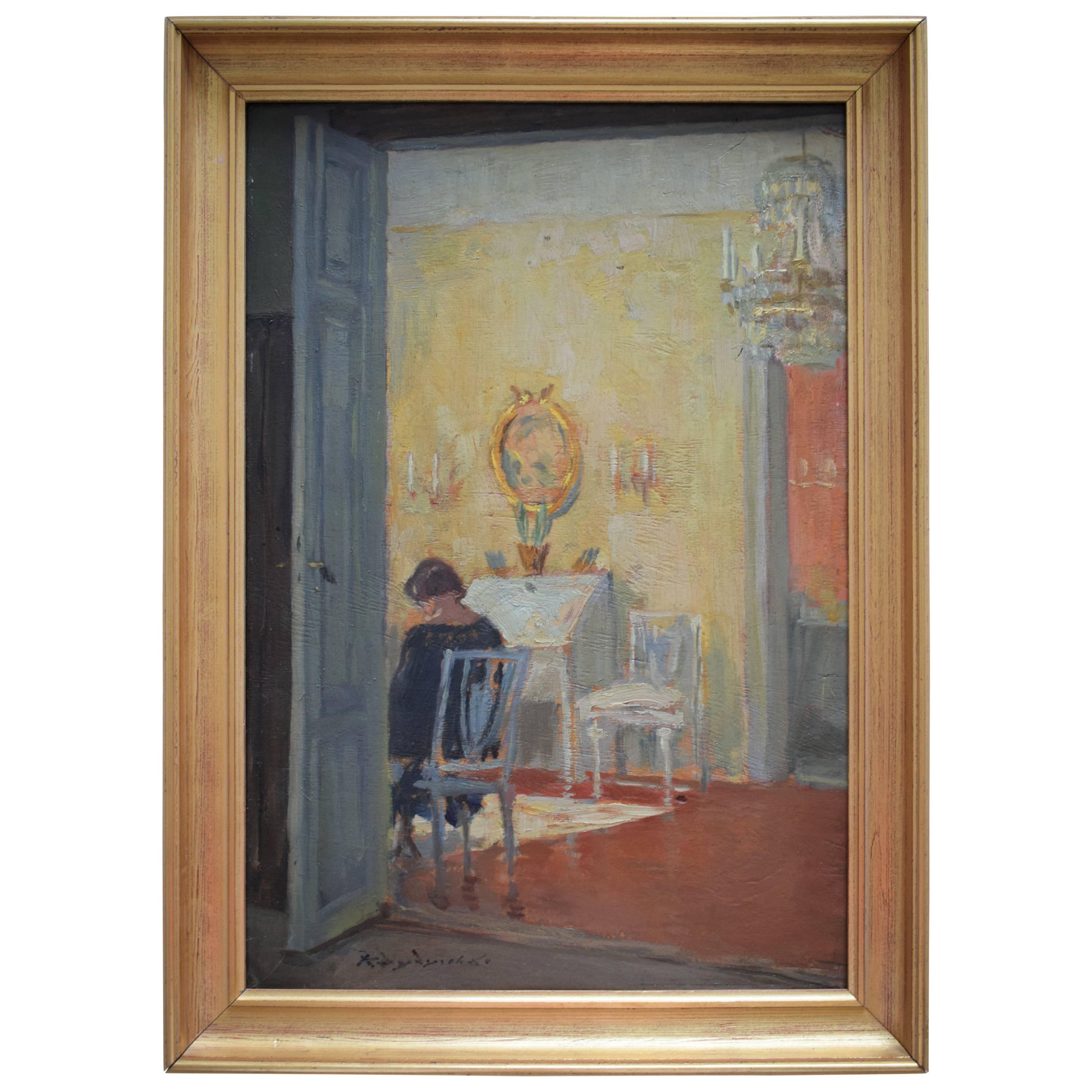 Interior Scene of Woman in Her Living Room, Early 20th Century