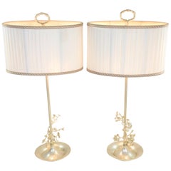 Vintage 20th Century Pair of Silver Plated Flower Lamps, Spain, 1960s