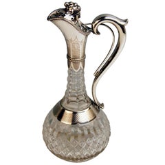 Antique Silver 800 Art Nouveau Glass Decanter Wine Carafe Poland or Hungary, Made 1900