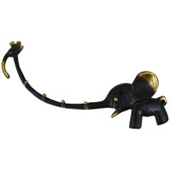 Vintage Walter Bosse Brass Key Hanger Elephant and Mouse, Hertha Baller, Austria, 1950s