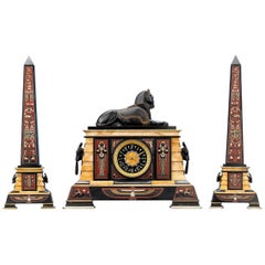 Antique Egyptian Revival Clock Garniture