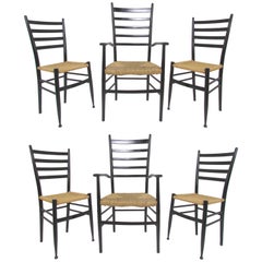 Set of Six Italian Ladder Back Dining Chairs in the Style of Gio Ponti