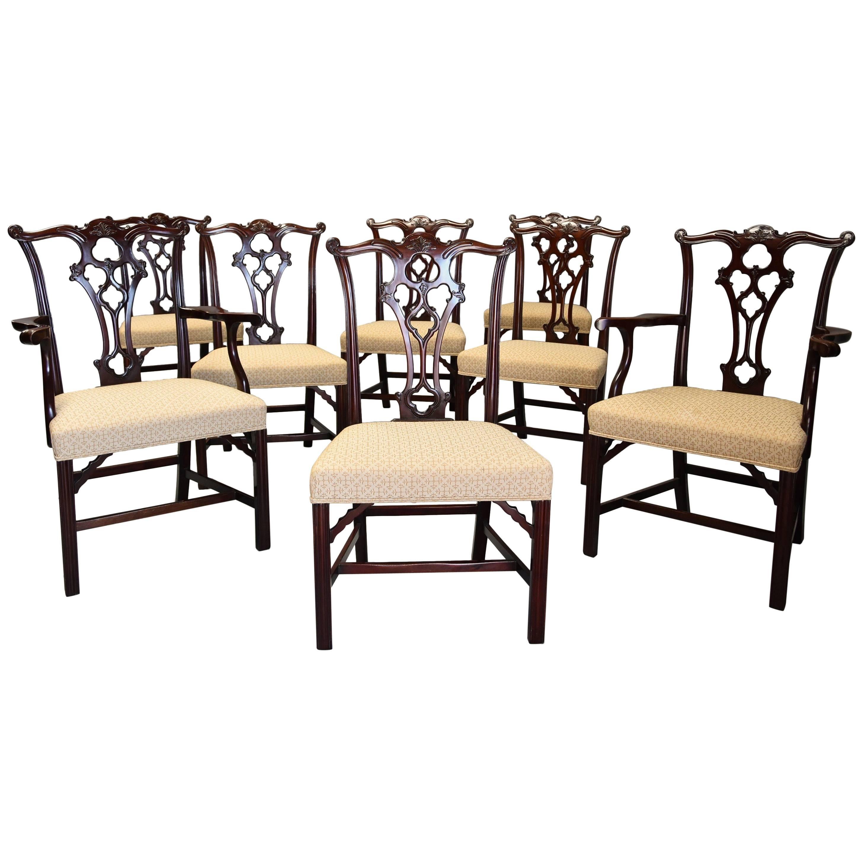 Set of Eight Late 19th Century Chippendale Style Mahogany Dining Chairs For Sale