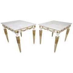 Pair of Italian Neoclassical Marble and Parcel Gilt End Tables, circa 1960s