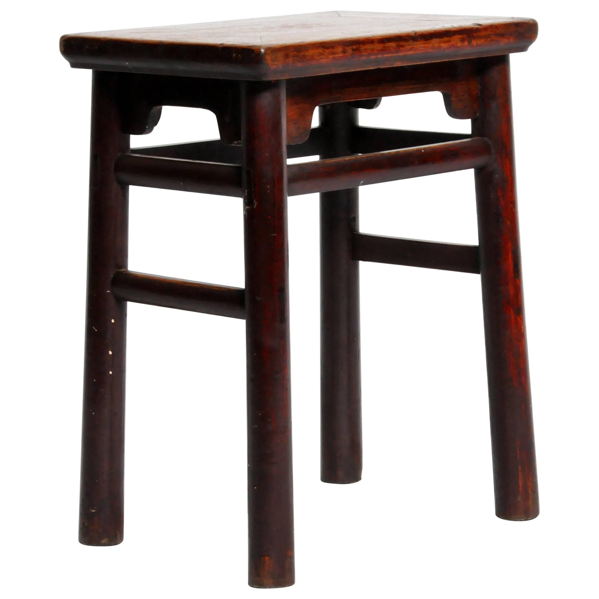 Qing Dynasty Chinese Stool with Round Legs and Original Lacquer