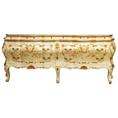 Monumental Venetian Painted and Parcel Gilt Bombe Chest