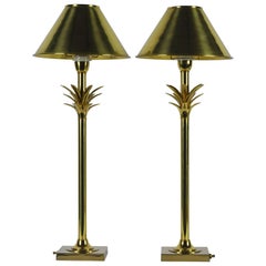 Pair of Vintage Art Deco Style Solid Brass Stylized Palm Frond Table Lamps