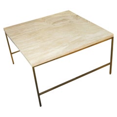 Paul McCobb Style Brass and Travertine Cocktail Table