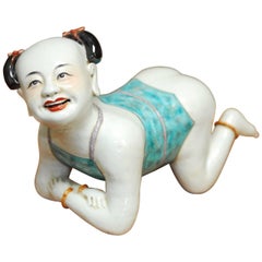 Chinese Polychrome Porcelain Girl Pillow