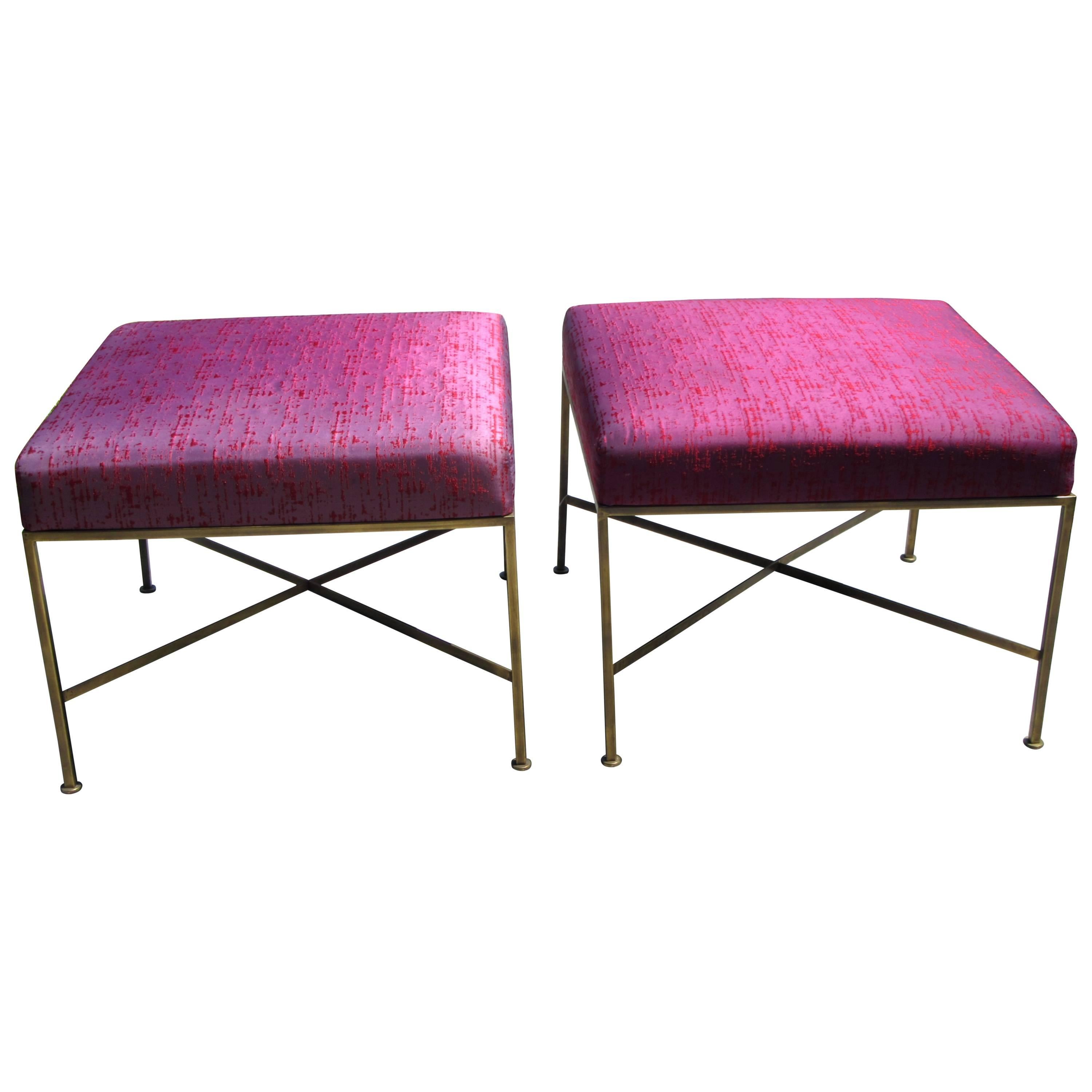 Pair of Paul McCobb Brass XBase Stools at 1stDibs