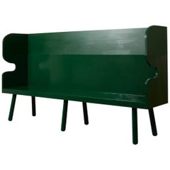 Green Hand-Painted Plank Settle Bench by Sue Skeen for the New Craftsmen