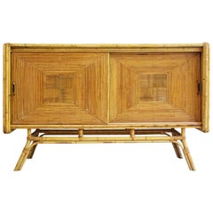 1960s, Parquetry Rattan and Bamboo Sideboard in the French 'Riviera' Style