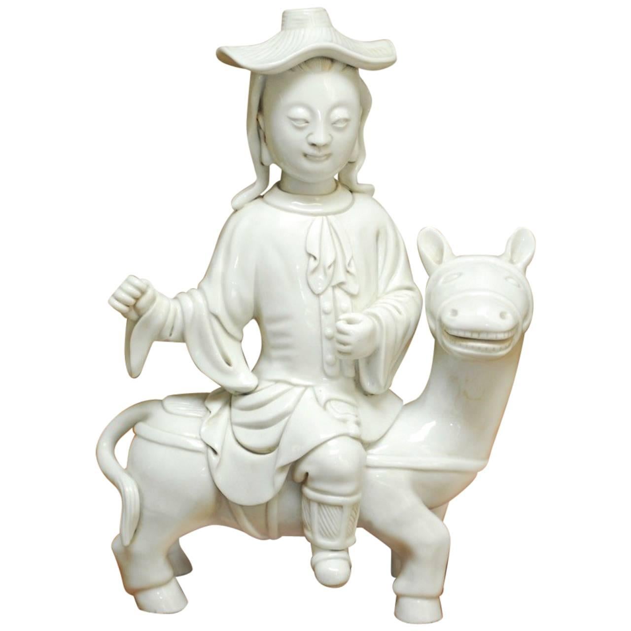Chinese Dehua Blanc de Chine Porcelain Man on Horse