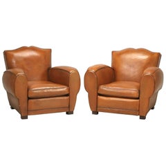 French Art Deco, Original Moustache Leather Club Chairs, Correctly Restored 9