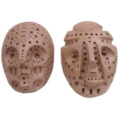 Alexander Ney Only One left,  Head Skulls in Terra-Cotta Sculpture S, Signed