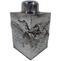Chinese Export Silver Dragon Tea Caddy