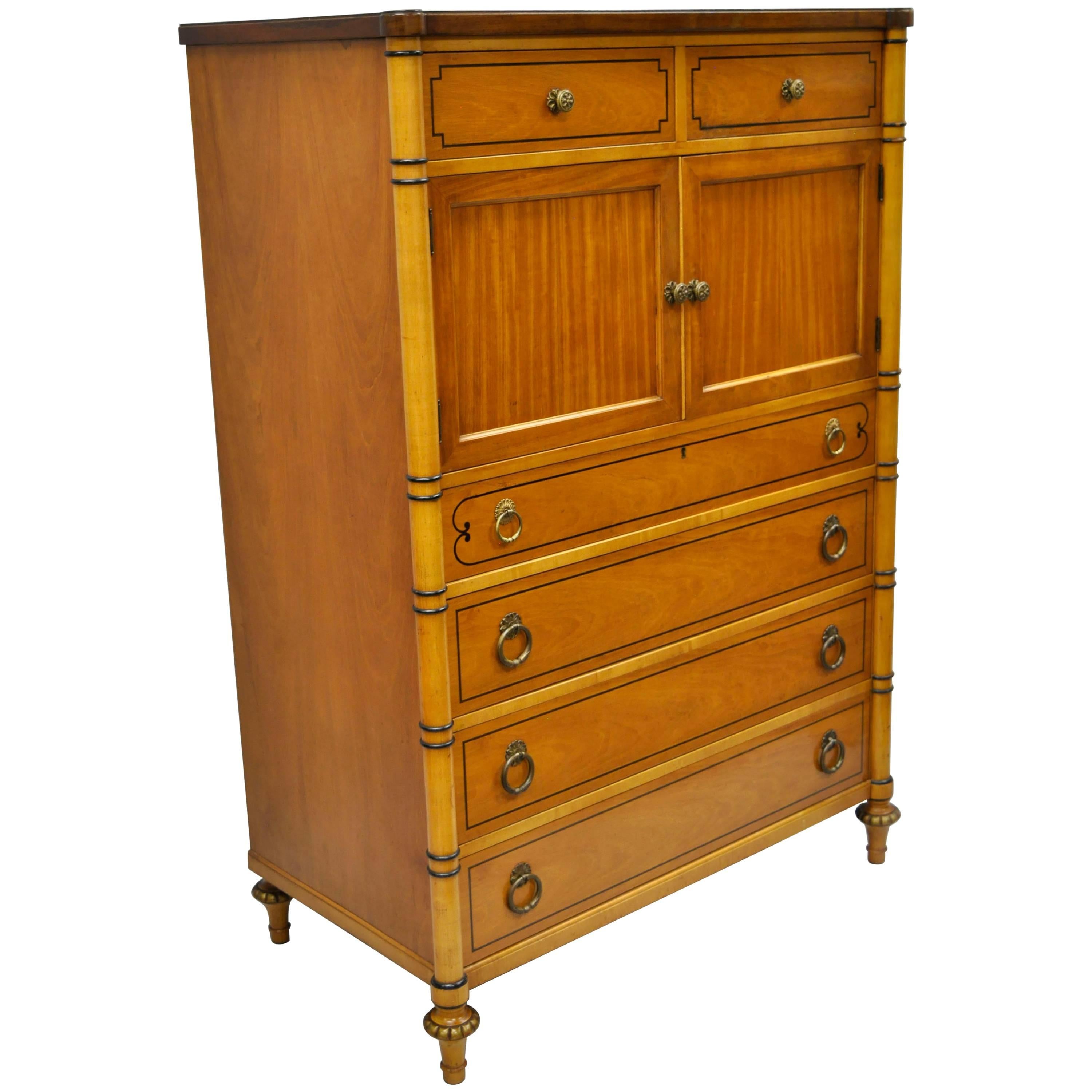 Kittinger Satinwood & Rosewood French Regency Style Tall Chest Dresser Cabinet