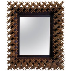 Tramp Art Crown of Thorns Framed Mirror